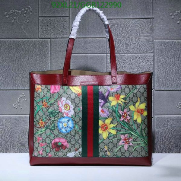 Gucci Ophidia AAA+ Replica Leather Floral GG Tote in Red GGB1229908167