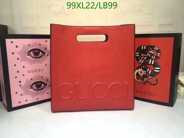 Gucci AAA+ Replica Leather Embossed Logo Tote Bag LB99635124785