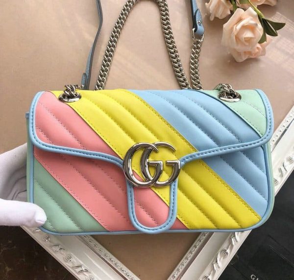 Gucci AAA+ Replica GG Marmont Flap Rainbow Crossbody Bag BA04283879821