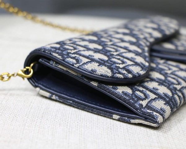 Dior 1:1 Mirror Quality Oblique Jacquard Blue Saddle Pouch Wallet AD36772195267