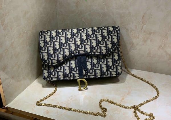 Dior AAA+ Replica Blue Oblique Jacquard Saddle Mini Bag LB22011829736