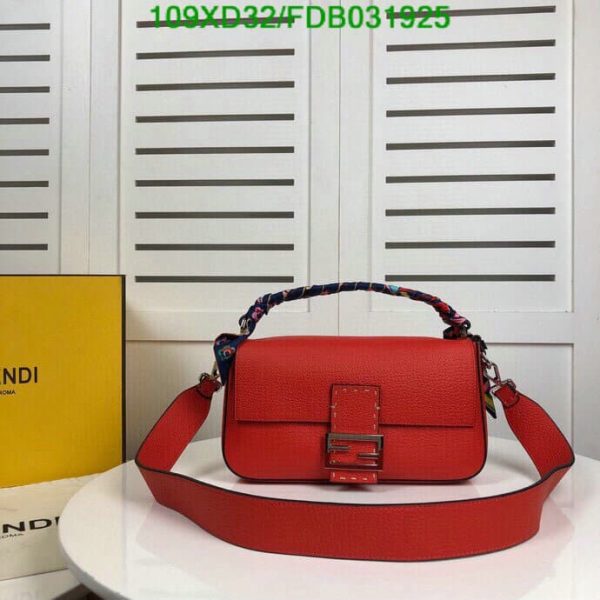 Fendi AAA+ Replica Calfskin Romano Selleria Large Baguette Papavero FDB0319254576