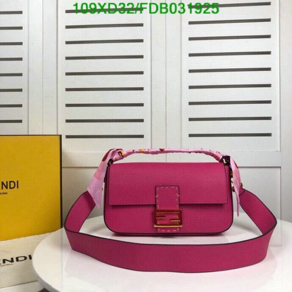 Fendi AAA+ Replica Calfskin Romano Selleria Large Baguette Papavero FDB0319254576