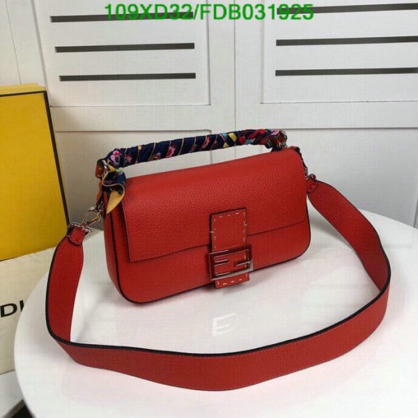 Fendi AAA+ Replica Calfskin Romano Selleria Large Baguette Papavero FDB0319254576