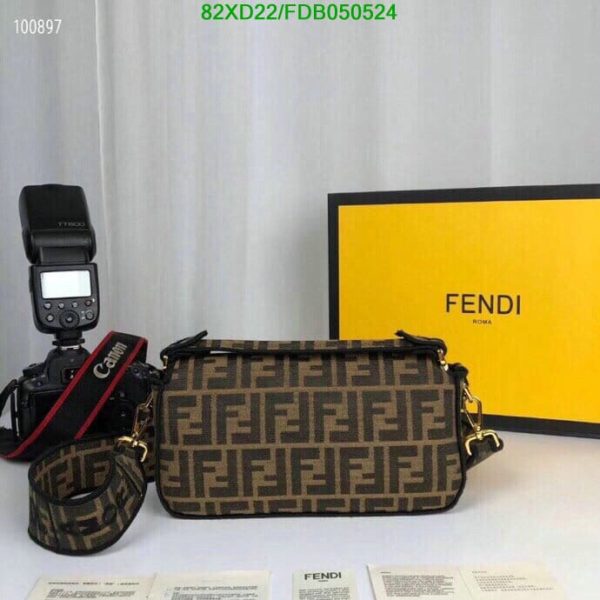 Fendi AAA+ Replica FF Logo Mini Baguette Brown Fabric Bag FDB0505245728