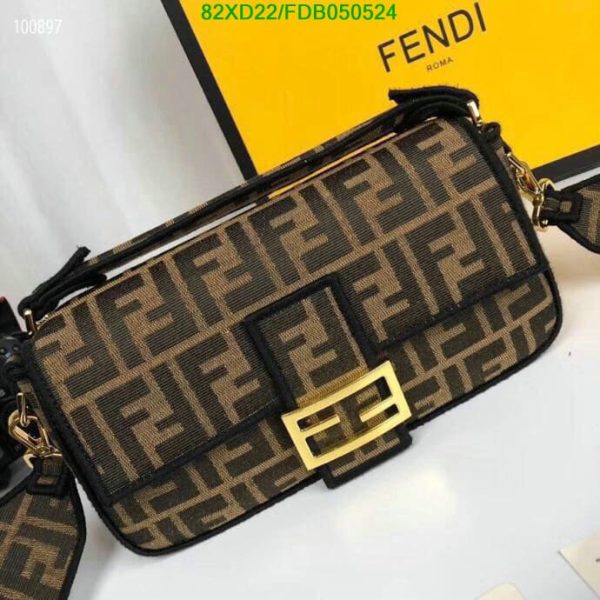 Fendi AAA+ Replica FF Logo Mini Baguette Brown Fabric Bag FDB0505245728