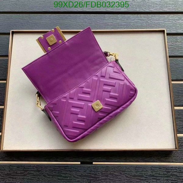 Fendi AAA+ Replica FF Motif Leather Medium Baguette Purple Bag FDB0323957586