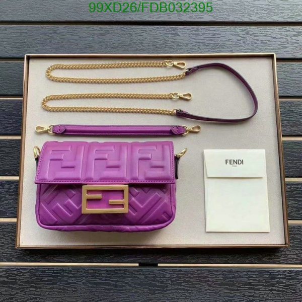 Fendi AAA+ Replica FF Motif Leather Medium Baguette Purple Bag FDB0323957586