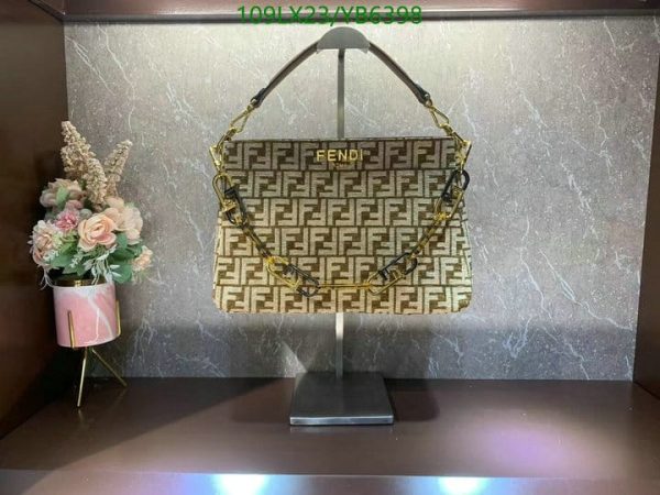 Fendi AAA+ Replica Tobacco Zucca Print Canvas Large Flap Shoulder Bag YB63983367543