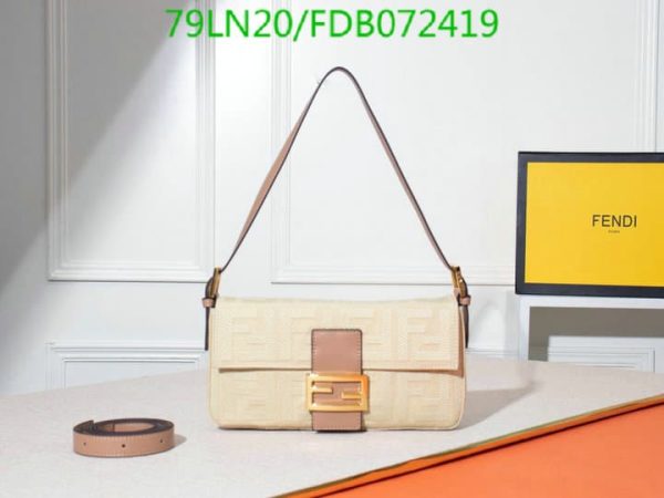 Fendi AAA+ Replica Women Baguette FF Beige Canvas Bag FDB0724190125