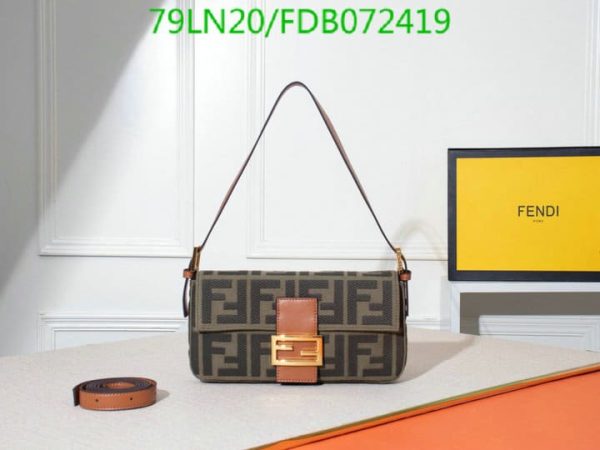 Fendi AAA+ Replica Women Baguette FF Beige Canvas Bag FDB0724190125