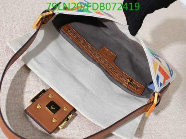 Fendi AAA+ Replica Women Baguette FF Beige Canvas Bag FDB0724190125