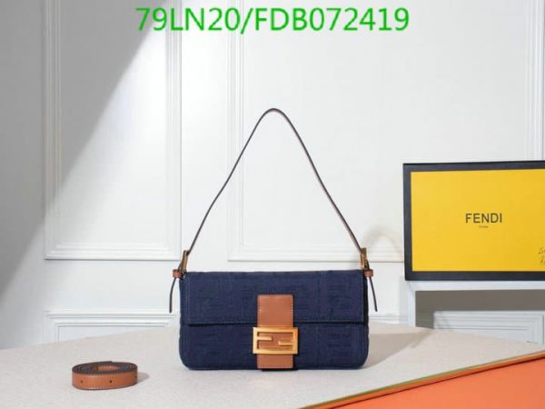 Fendi AAA+ Replica Women Baguette FF Beige Canvas Bag FDB0724190125