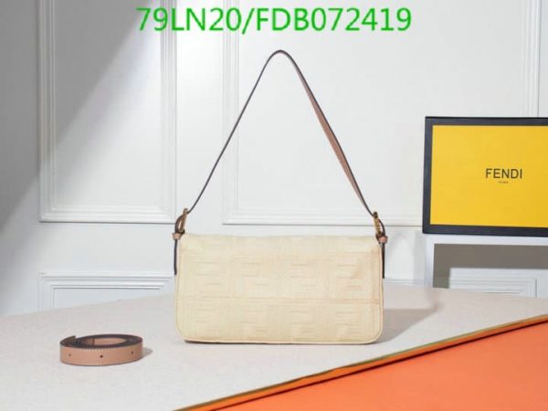 Fendi AAA+ Replica Women Baguette FF Beige Canvas Bag FDB0724190125