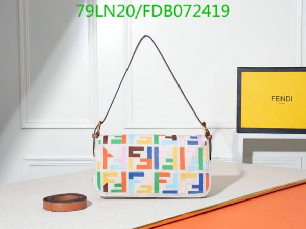 Fendi AAA+ Replica Women Baguette FF Beige Canvas Bag FDB0724190125