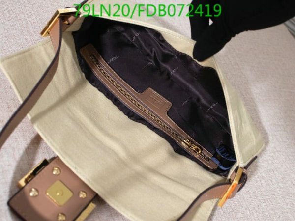 Fendi AAA+ Replica Women Baguette FF Beige Canvas Bag FDB0724190125