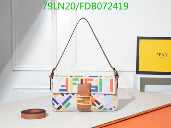 Fendi AAA+ Replica Women Baguette FF Beige Canvas Bag FDB0724190125