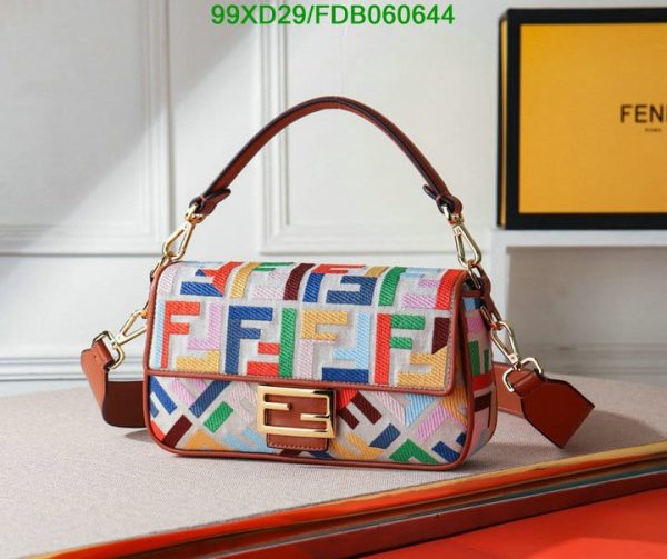 Fendi AAA+ Replica Women Iconic Baguette Medium Size FF Beige Canvas Bag B060644578613