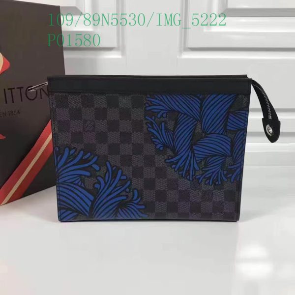 Louis Vuitton 1:1 Mirror Replica Black Damier Graphite Rope Pochette Voyage Blue LB11304731256