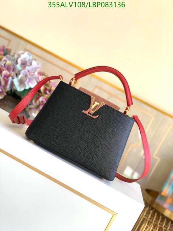 Louis Vuitton 1:1 Mirror Replica Capucines MM Handbag Black Red LBP0831367856