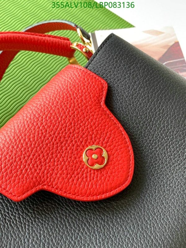 Louis Vuitton 1:1 Mirror Replica Capucines MM Handbag Black Red LBP0831367856