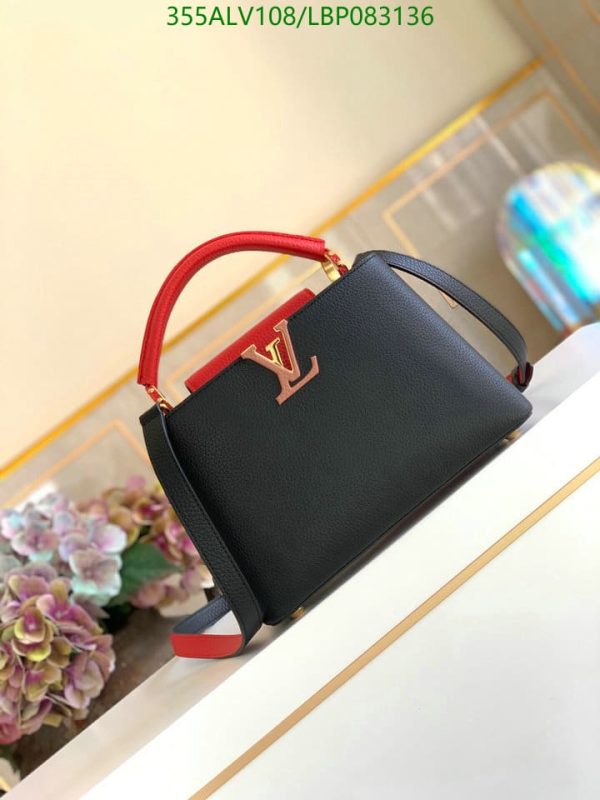 Louis Vuitton 1:1 Mirror Replica Capucines MM Handbag Black Red LBP0831367856