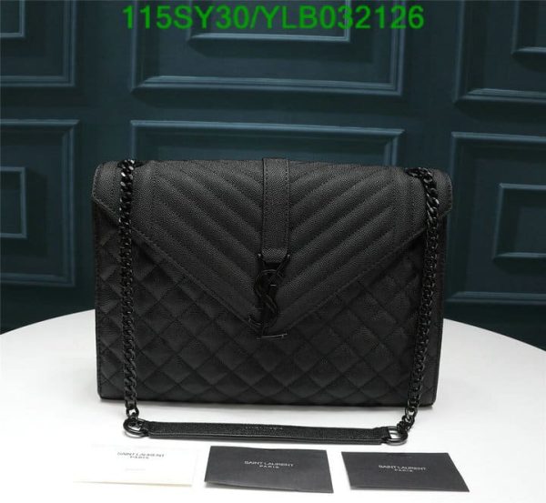 YSL AAA+ Replica Envelope Quilted Black Leather Chain Bag YLB0321262365