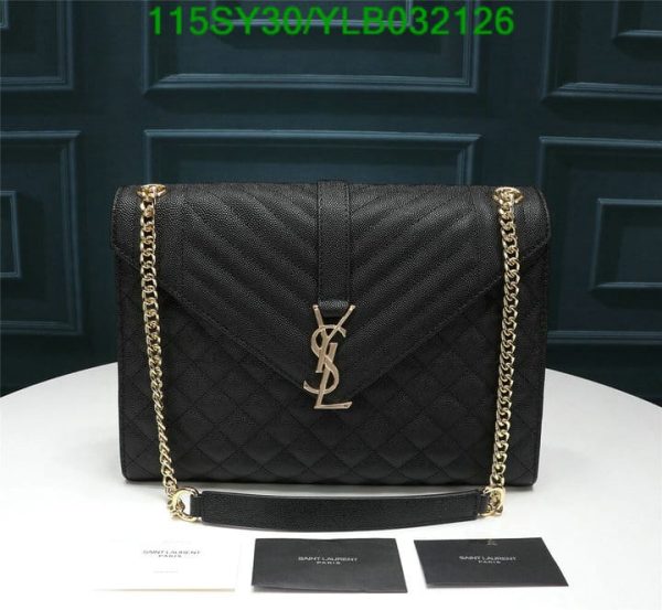 YSL AAA+ Replica Envelope Quilted Black Leather Chain Bag YLB0321262365