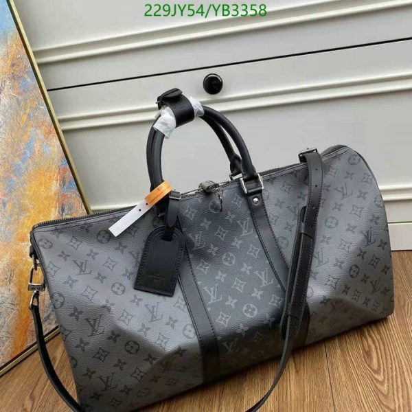 Louis Vuitton 1:1 Mirror Replica Grey Black Printed Duffie Bag YB33587312453