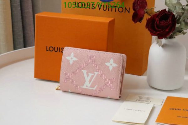 Louis Vuitton 1:1 Mirror Replica Unisex Zippy Pink Calfskin Leather Wallet YT52645319865