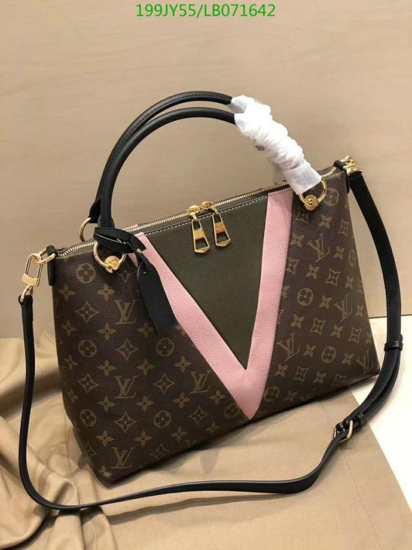 Louis Vuitton 1:1 Mirror Replica V And Khaki & Cream Canvas Leather Satchel  LB07164294123