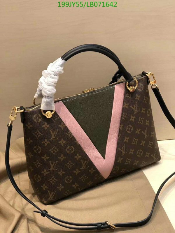 Louis Vuitton 1:1 Mirror Replica V And Khaki & Cream Canvas Leather Satchel  LB07164294123