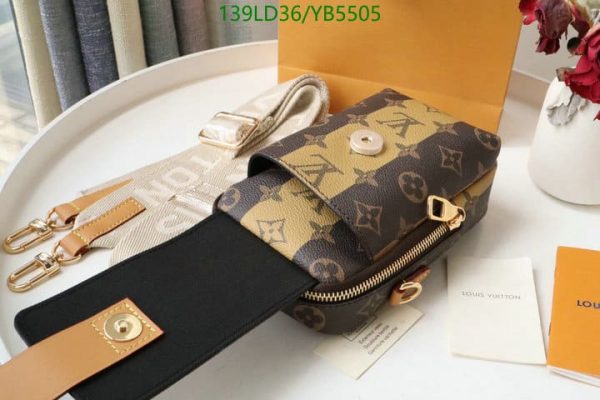 Louis Vuitton 1:1 Mirror Replica Virgil Abloh x NIGO Brown Monogram Striped Coated Canvas Flat Double Phone Pouch Gold Hardware YB55059312567