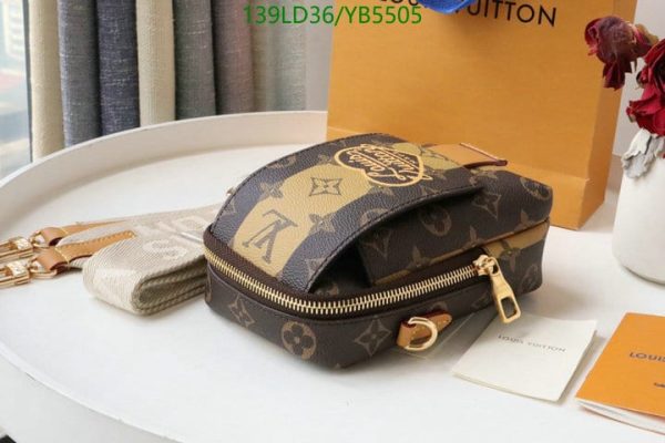 Louis Vuitton 1:1 Mirror Replica Virgil Abloh x NIGO Brown Monogram Striped Coated Canvas Flat Double Phone Pouch Gold Hardware YB55059312567