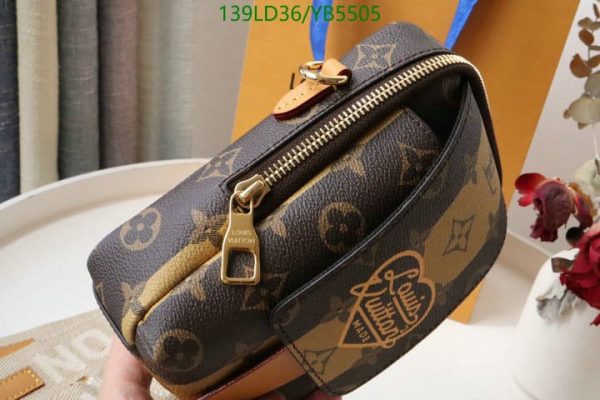 Louis Vuitton 1:1 Mirror Replica Virgil Abloh x NIGO Brown Monogram Striped Coated Canvas Flat Double Phone Pouch Gold Hardware YB55059312567