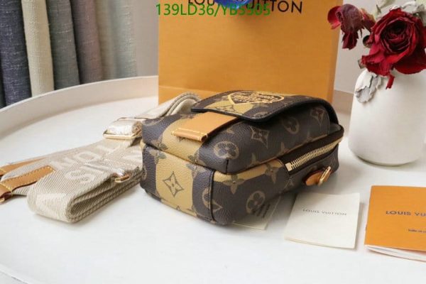 Louis Vuitton 1:1 Mirror Replica Virgil Abloh x NIGO Brown Monogram Striped Coated Canvas Flat Double Phone Pouch Gold Hardware YB55059312567