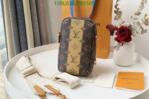 Louis Vuitton 1:1 Mirror Replica Virgil Abloh x NIGO Brown Monogram Striped Coated Canvas Flat Double Phone Pouch Gold Hardware YB55059312567