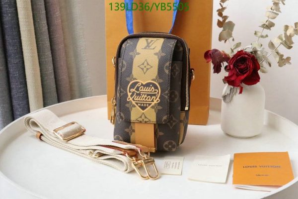 Louis Vuitton 1:1 Mirror Replica Virgil Abloh x NIGO Brown Monogram Striped Coated Canvas Flat Double Phone Pouch Gold Hardware YB55059312567