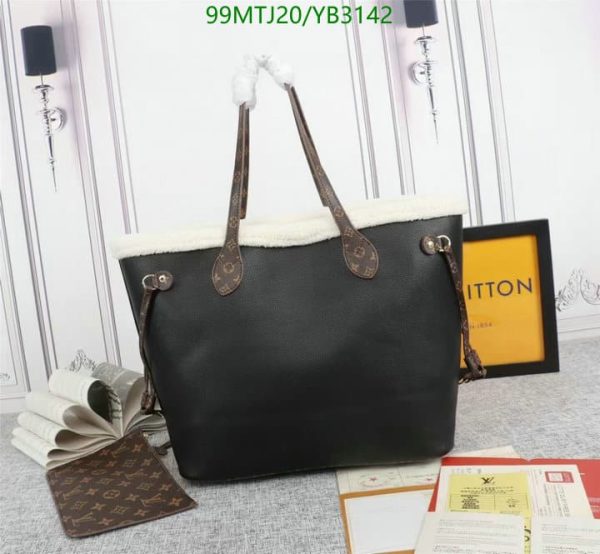 Louis Vuitton AAA+ Replica Black Multicolor Calfskin Shearling Teddy Neverfull MM YB31427539075