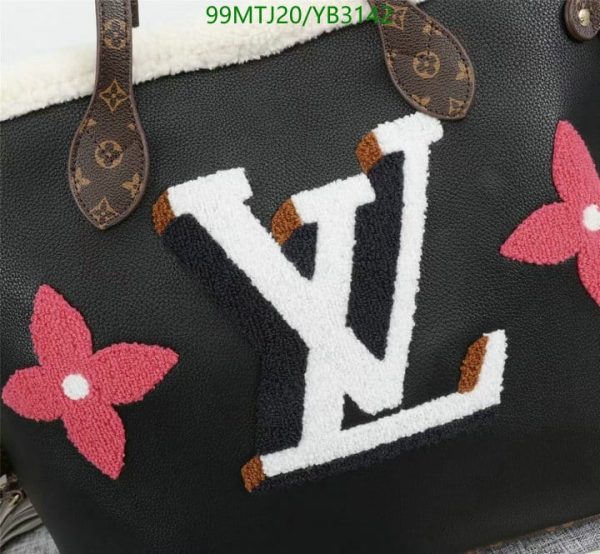 Louis Vuitton AAA+ Replica Black Multicolor Calfskin Shearling Teddy Neverfull MM YB31427539075