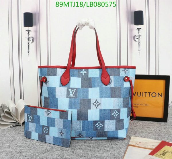 Louis Vuitton AAA+ Replica Denim Patchwork Neverfull Pochette Wristlet Bag  LB08057586345