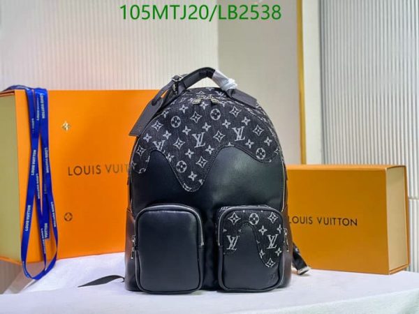 Louis Vuitton AAA+ Replica NIGO Black Denim Backpack LB25388965428