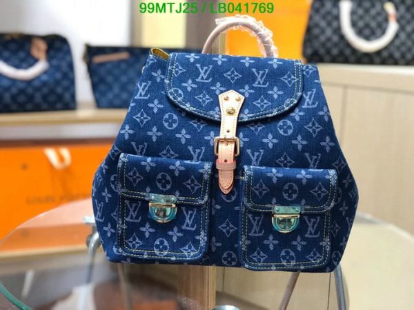 Louis Vuitton AAA+ Replica Blue Leather Backpack LB04176958703