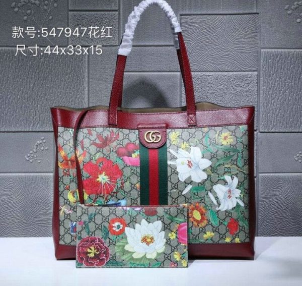 Gucci Ophidia AAA+ Replica Leather Floral GG Tote in Red GGB1229908167