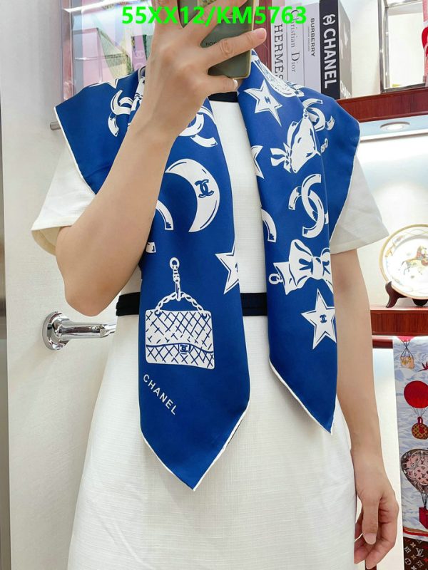 Chanel Replica Luxury Blue White Silk Square Scarf