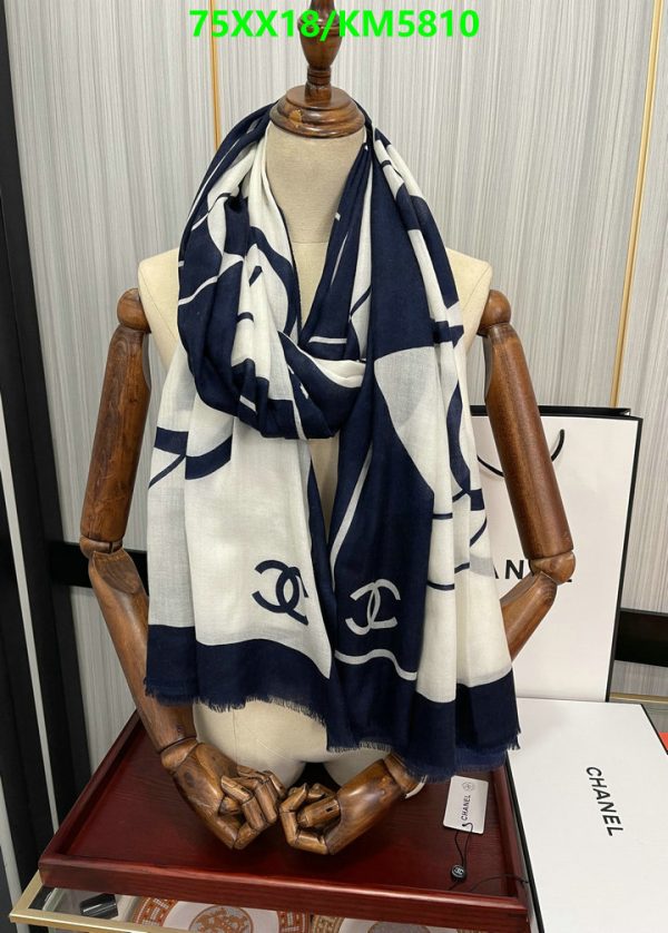 Chanel Replica Camellia Cashmere Navy and White Square 90