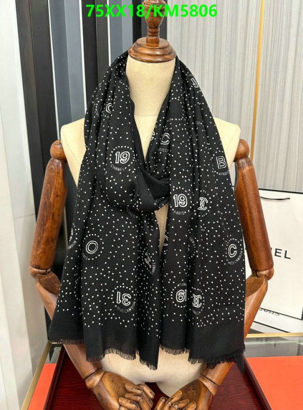 Chanel Replica Cashmere Coco Mark Stall Black Dot Scarf