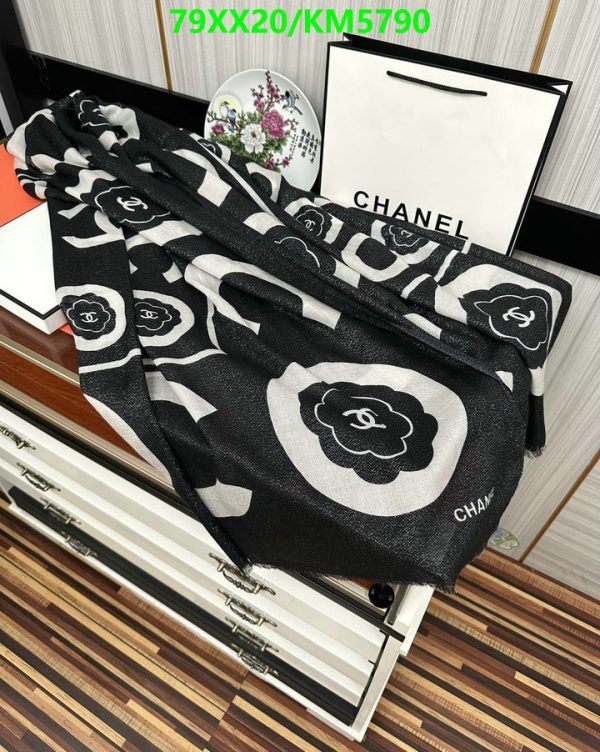 Chanel Replica Cashmere 2023 Black White Stole Scarf