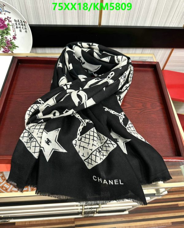 Chanel Replica Cashmere Crescent Black CC Scarf