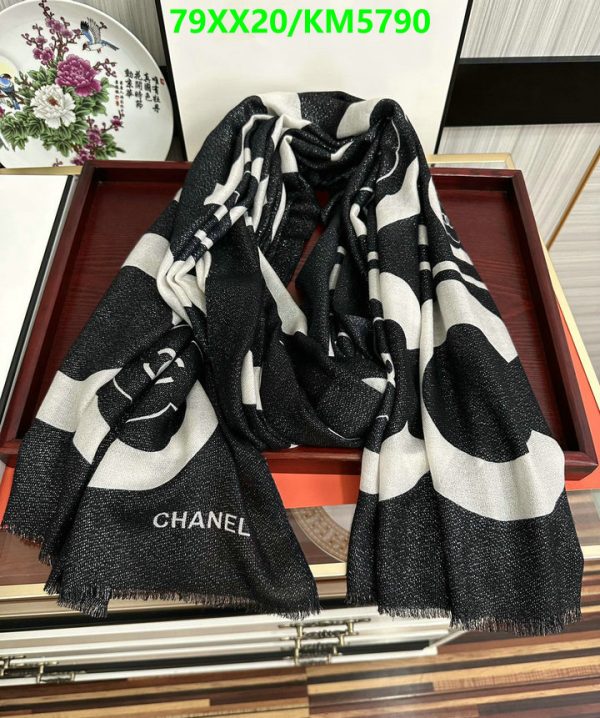 Chanel Replica Cashmere 2023 Black White Stole Scarf